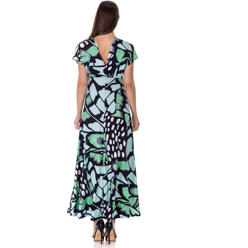 24seven Comfort Apparel Womens Oversized Butterfly Print V Neck Empire Waist Cap Sleeve Maxi Dress, 3 of 9