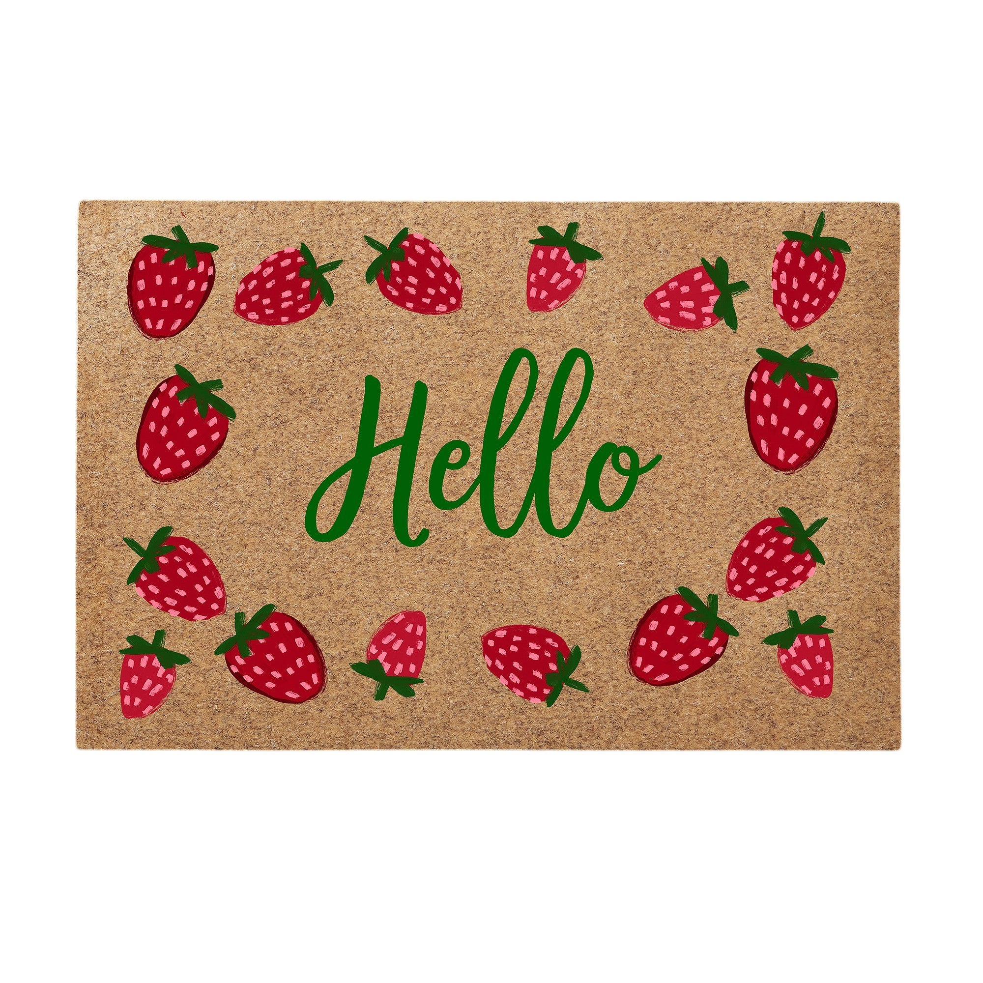 Personalization Mall Hello Strawberries Synthetic Coir Doormat, 18x27