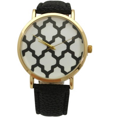 OLIVIA PRATT GEOMETRIC PATTERN LEATHER STRAP WATCH