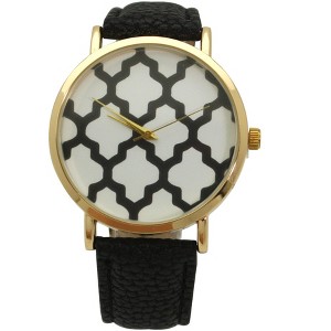 OLIVIA PRATT GEOMETRIC PATTERN LEATHER STRAP WATCH - 1 of 4