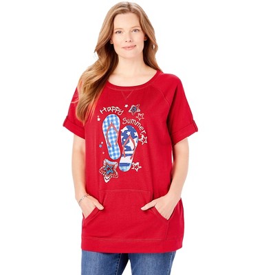 Woman Within Women's Plus Size Americana Kangaroo Pocket Tee