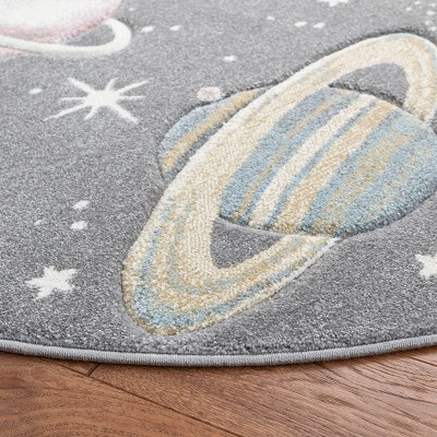 Cosmic Playtime Grey and Lavender Round Kids Rug
