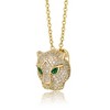 14K Yellow Gold plated layering necklace with 3D panther head pendant, featuring emerald and cubic zirconia for a bold statement - 3 of 3