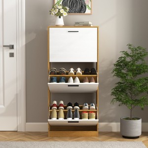 Airsurfer Shoe Storage Cabinet, 3 Flip Drawer White Shoe Rack, Narrow Freestanding Entryway Organizer for Small Space - 1 of 4