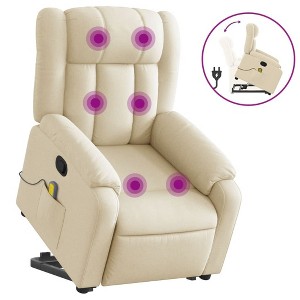 vidaXL Stand Up Massage Recliner - Electric Power Lift, Manual Tilt, Vibration, Cream Fabric, Comfortable Foam-Filled Living Room Armchair - 1 of 4