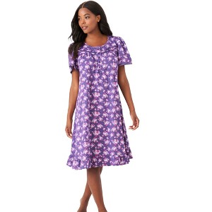 Dreams & Co. Plus Size Short Floral Print Cotton Gown - 1 of 4