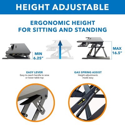 Black Adjustable Standing Desk Converter with Gas Lift