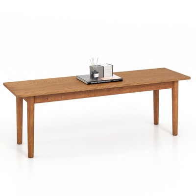 Tangkula Solid Wood Dining Bench Entryway Bench w/ Rubber Wood Legs for Bedroom Oak