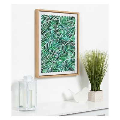 Tropical Leaves Watercolor Canvas Print with Natural Frame