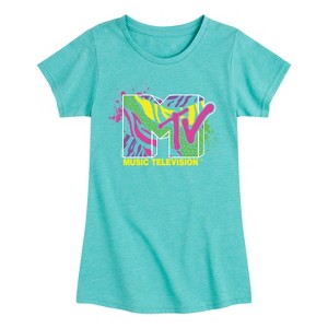 Girls' - MTV - Animal Print Splatter Fitted Short Sleeve Graphic T-Shirt - 1 of 4