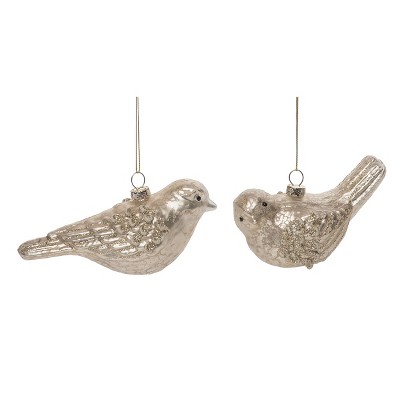 Transpac Glass 2.875 in. Gold Christmas Bird Ornament Set of 2