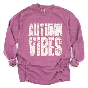 Autumn Vibes Block Distressed - Women's Garment Dyed Long Sleeve Graphic T-Shirt - 1 of 4