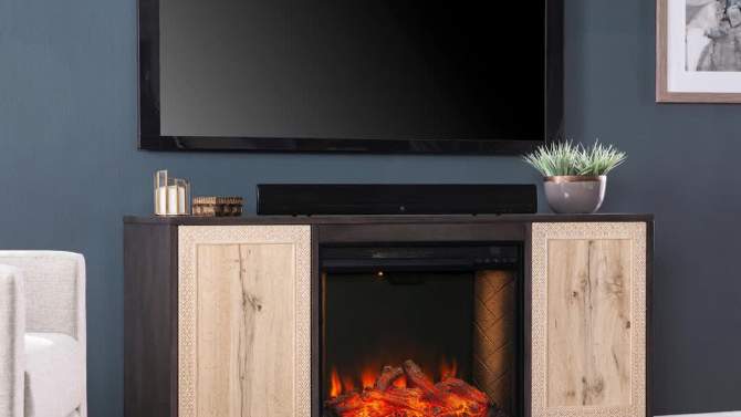 Shanmol Media Fireplace with Carved Details Dark Brown/Natural - Aiden Lane, 2 of 15, play video