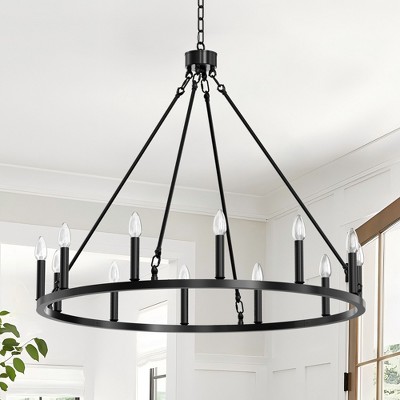 thumbnail image 2 of 38" Black Wagon Wheel Chandelier - 12-Light Modern Farmhouse Fixture For Dining Room, Living Room 2 of 13