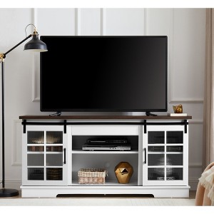 59" TV Stand for TVs up to 65", Sliding Glass Door Media Console with Adjustable Shelves, Large Storage Cabinet and TV Desk Rack for Living Room - 1 of 4