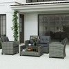 4 Piece PE Rattan Wicker Patio Furniture Set with Two-tier Coffee Table and Cushions - 2 of 4