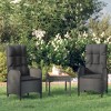vidaXL 3 Piece Patio Lounge Set with Cushions Poly Rattan - Black - 2 of 4