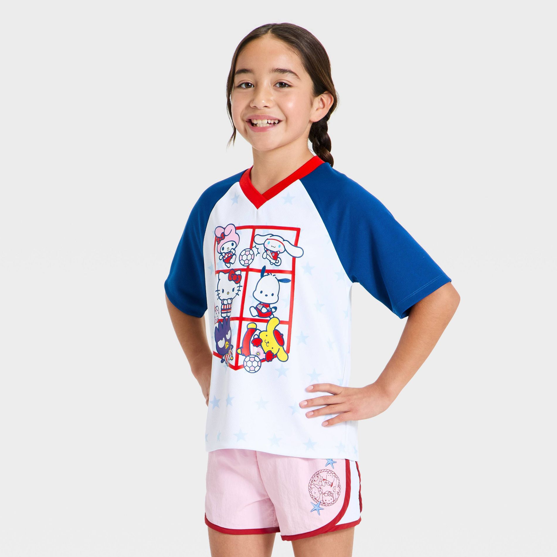 Girls' Hello Kitty and Friends 'Better Together' Short Sleeve Jersey - Blue/Red/White