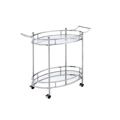 37" Jinx Clear Glass Serving Cart Chrome Finish - Acme Furniture: 2-Tier, Metal Frame, Casters/Wheels