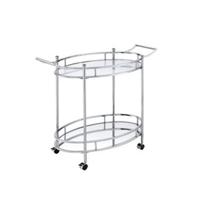 37" Jinx Clear Glass Serving Cart Chrome Finish - Acme Furniture: 2-Tier, Metal Frame, Casters/Wheels - 1 of 3