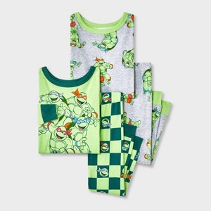 Toddler Boys' 4pc Teenage Mutant Ninja Turtles Cotton Long Sleeve Pajama Set - Green/Gray - 1 of 4