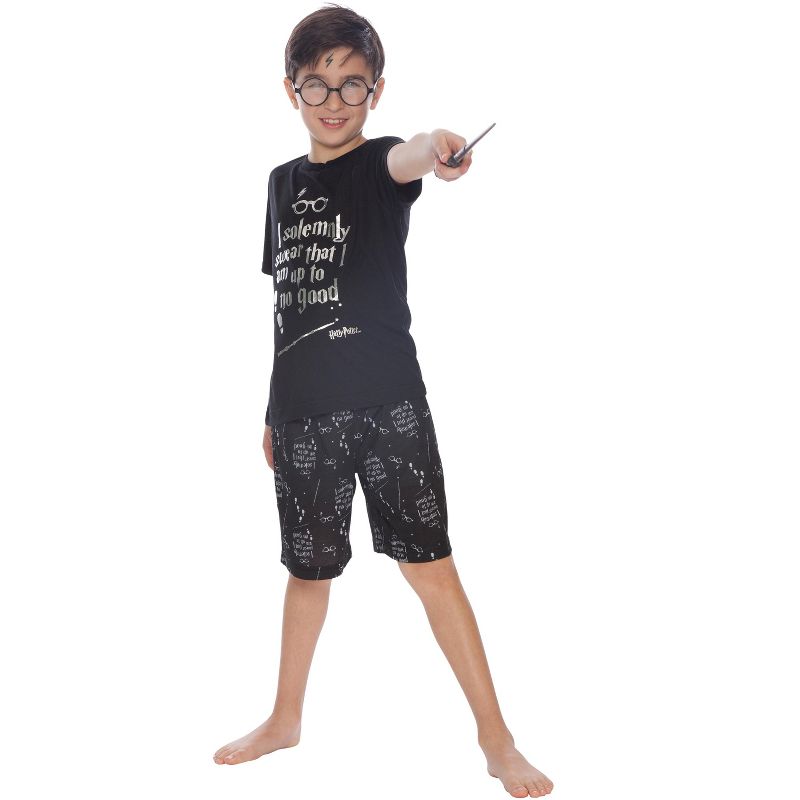 Harry Potter Intimo Big Boys Up to No Good Short Sleeve Boys Pajama Set Black, 2 of 7