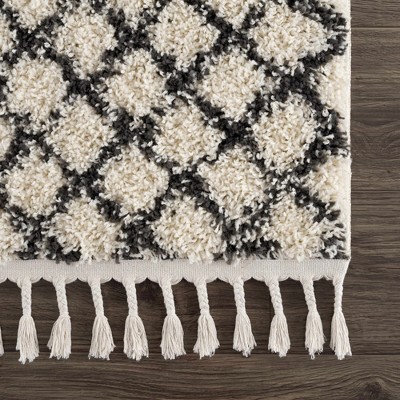 Charcoal and Beige Synthetic Shag Runner Rug 2'7" x 7'3"