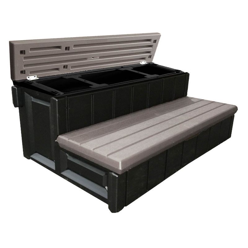 Confer Plastics Leisure Accents Durable Multi-Functional Outdoor Spa and Hot Tub Storage Step with Removable Compartment, Portobello, 5 of 7