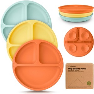 3-Pack Prep Suction Plates for Baby, 100% Silicone Toddler Plates, BPA-Free Divided Baby Plates with Suction - 1 of 4