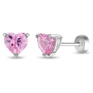 Girl's Solitaire Heart Push Back Sterling Silver Earrings - In Season Jewelry - 1 of 4