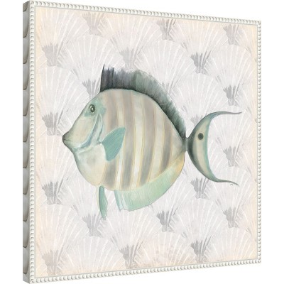 Neutral Vintage Fish Canvas Art with Beaded Frame