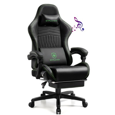 GTPLAYER Pro Gaming Chair with Footrest, Dual Bluetooth 5.1 Speakers PVC Leather Recliner