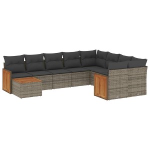 vidaXL 10 Piece Patio Sofa Set with Cushions Gray Poly Rattan - 1 of 4