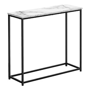 Monarch Specialties Accent Table Console Entryway Narrow Sofa Living Room Bedroom White Marble Look Laminate Black Metal Contemporary Modern - 1 of 4