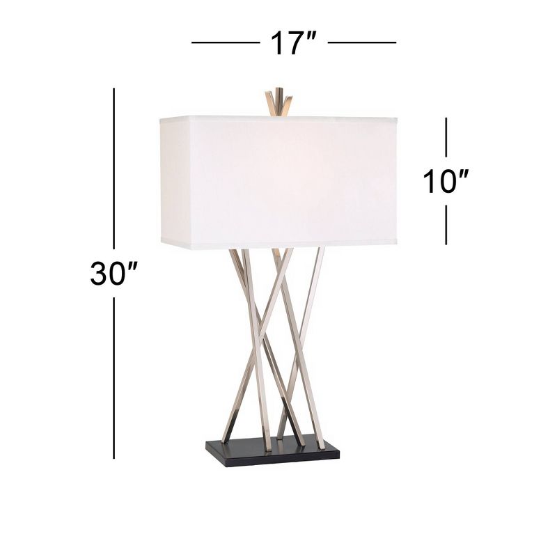 Possini Euro Design Asymmetry 30" Tall Large Modern End Table Lamps Set of 2 Silver Brushed Steel Finish Metal White Shade Living Room Bedroom Bedside, 4 of 9