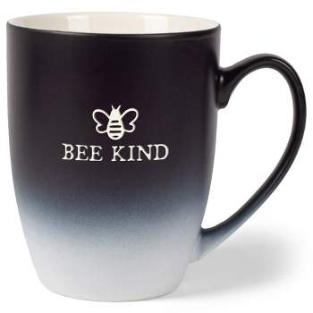 Elanze Designs Bee Kind Two Toned Ombre Matte Black and White 12 ounce Ceramic Stoneware Coffee Cup Mug