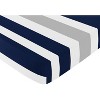 Sweet Jojo Designs Gender Neutral Baby Fitted Crib Sheet Stripe Navy Blue Grey and White - 3 of 4