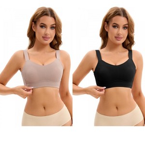 INSPIRE CHIC 2 Pcs Women's Push Up V Neck Full Coverage Wirefree Adjustable Straps Minimizer Bras - 1 of 4