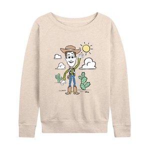 Women's - Disney - Woody Pastel Lightweight French Terry Wide Neck Long Sleeve Shirt - 1 of 4