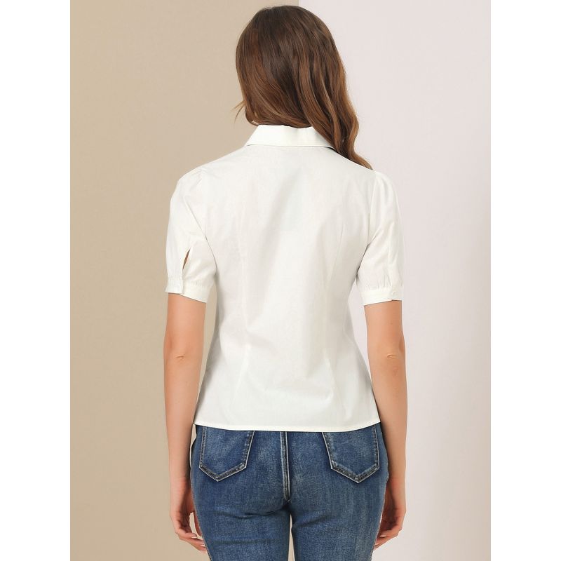 Allegra K Women's Elegant Spread Collar Puff Short Sleeve Button Front Shirt, 3 of 7