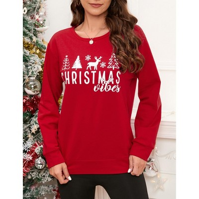 Christmas Sweatshirt for Women Long Sleeve Crewneck Xmas Plaid Tree Graphic Funny Holiday Blouse Tops