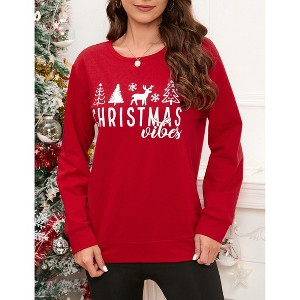 Christmas Sweatshirt for Women Long Sleeve Crewneck Xmas Plaid Tree Graphic Funny Holiday Blouse Tops - 1 of 4