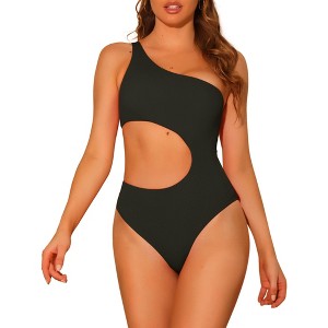Elerevyo Women's One Shoulder Monokini Asymmetric Waist Cutout Solid Swimwear Bathing Suit 1 Pc - 1 of 4