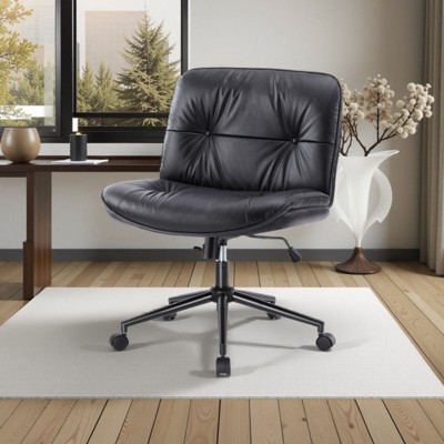FURNIinspire Task And Office Chairs Armless Home Office Chair, Criss Cross Legged Chair, Swivel Height Adjustable Chair, Black, 26.8"*26.4"*36.8"