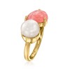 Ross-Simons 7.5-8mm Cultured Pearl and Pink Rhodochrosite Toi Et Moi Ring in 18kt Gold Over Sterling - 3 of 4