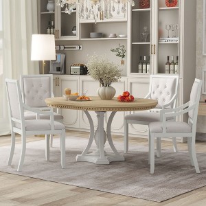 5 PCS Extendable Wood Dining Table Set with Round Table and 4 Upholstered Chairs-ModernLuxe - 1 of 4