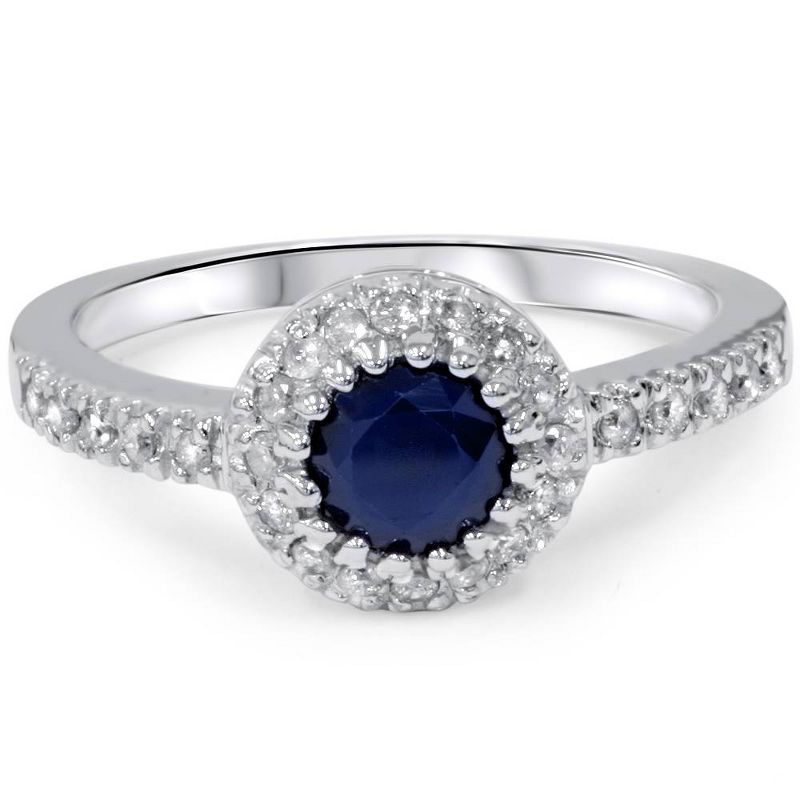 Pompeii3 1ct Halo Genuine Blue Sapphire Diamond Engagement Ring 14K White Gold, 4 of 6