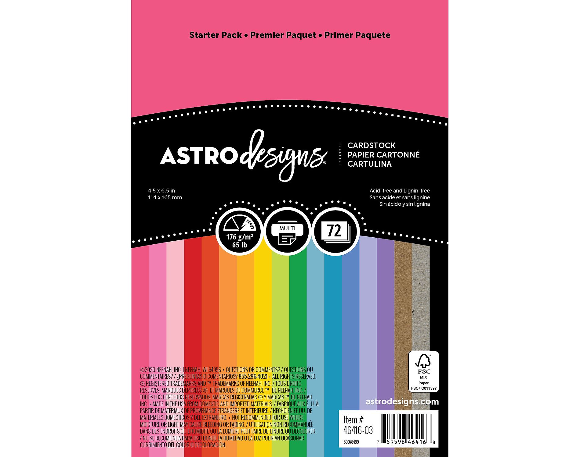 Neenah Paper Creative Collection 65 lb. Cardstock Paper Assorted Colors 72 Sheets/Pack (46416-02/03)