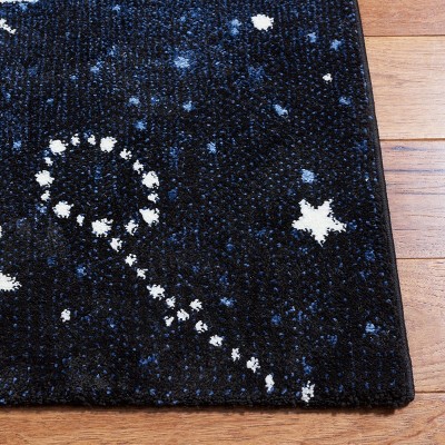 Dark Blue and Light Blue Synthetic Space Themed Kids Rug, 2' x 3'