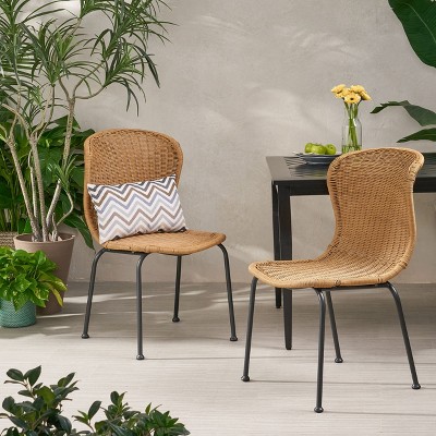 LOEHAVIT Boho Wicker Dining Chairs (Set of 2) - Faux Rattan Outdoor Patio Chairs with Curved Backrest for Garden, Porch